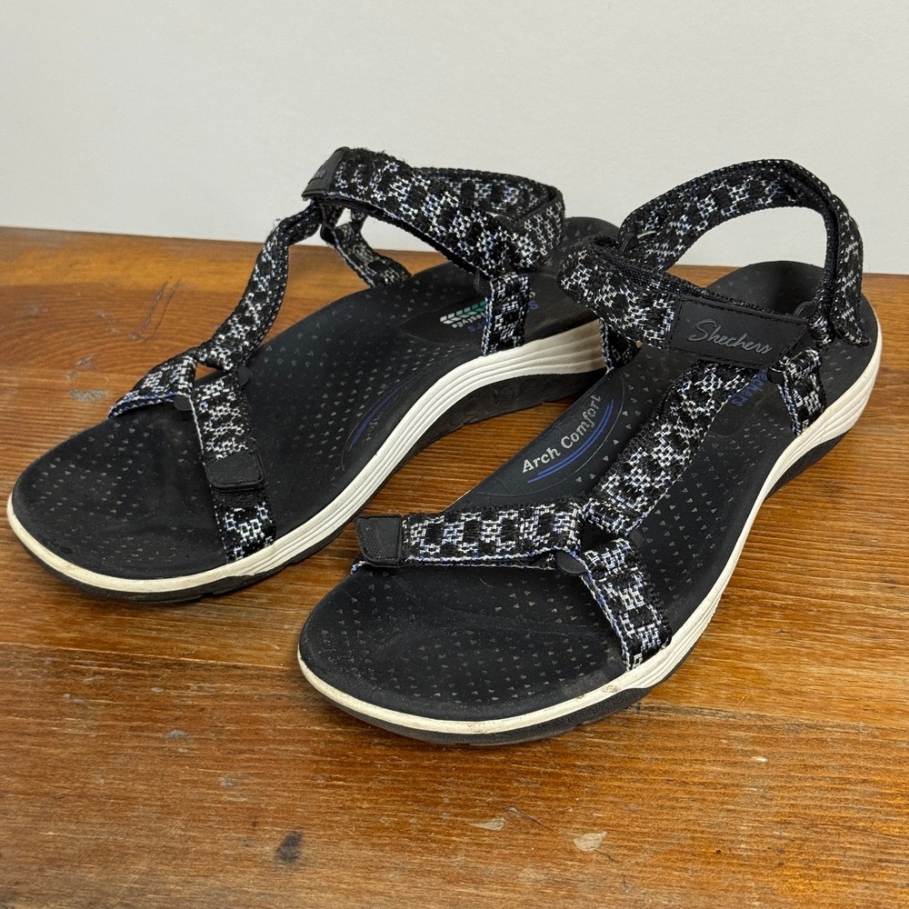 Skechers Outdoor Lifestyle Arch Comfort Sandals Black White Strappy Womens 10